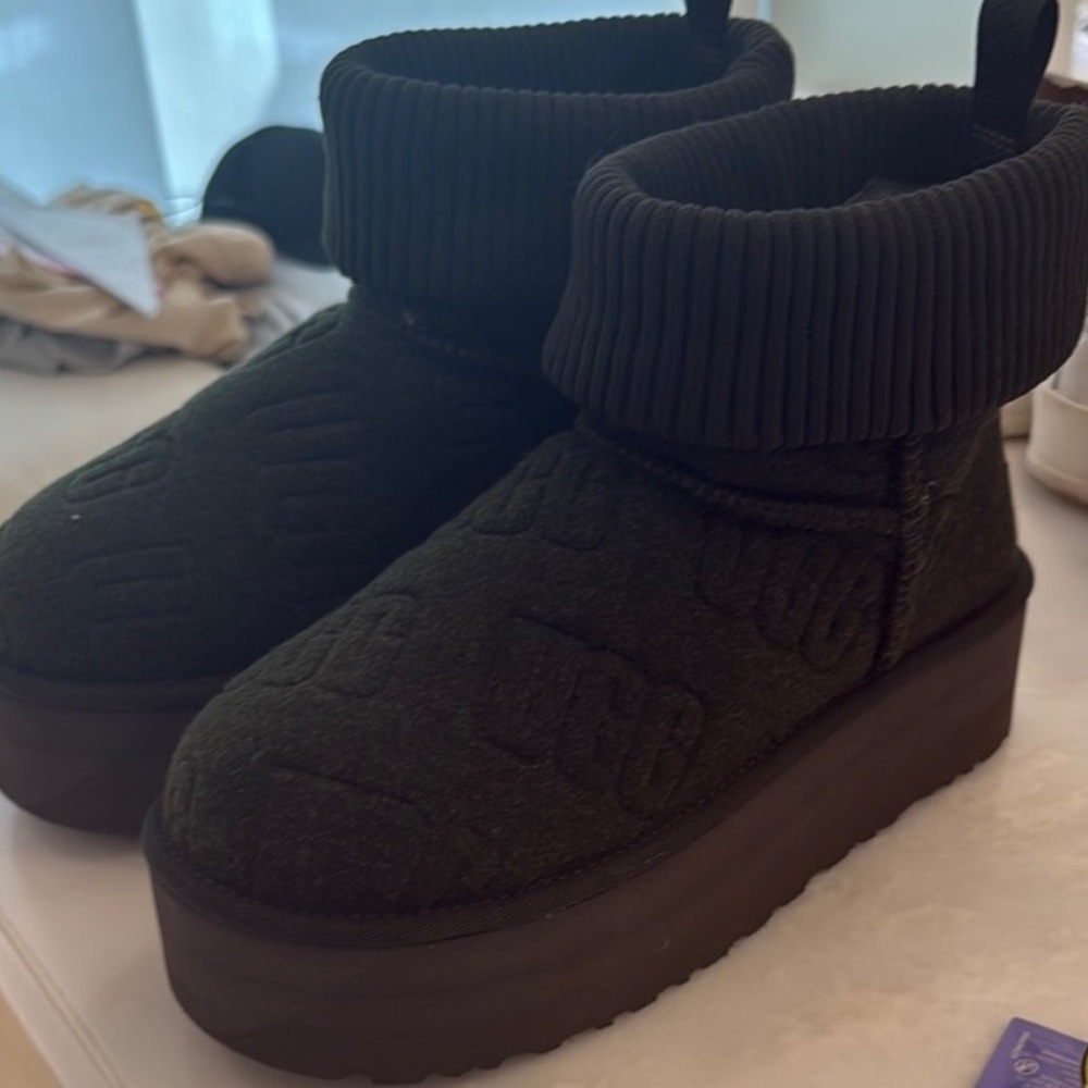 UGG Dark Green Ultra Mini Felt Platforms